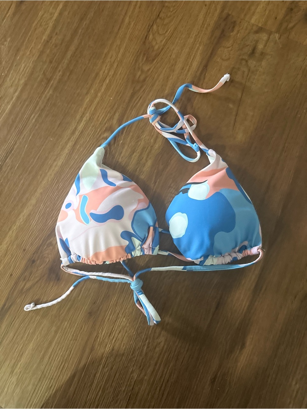 Abstract Print Triangle Bikini Top in Blue & Pink